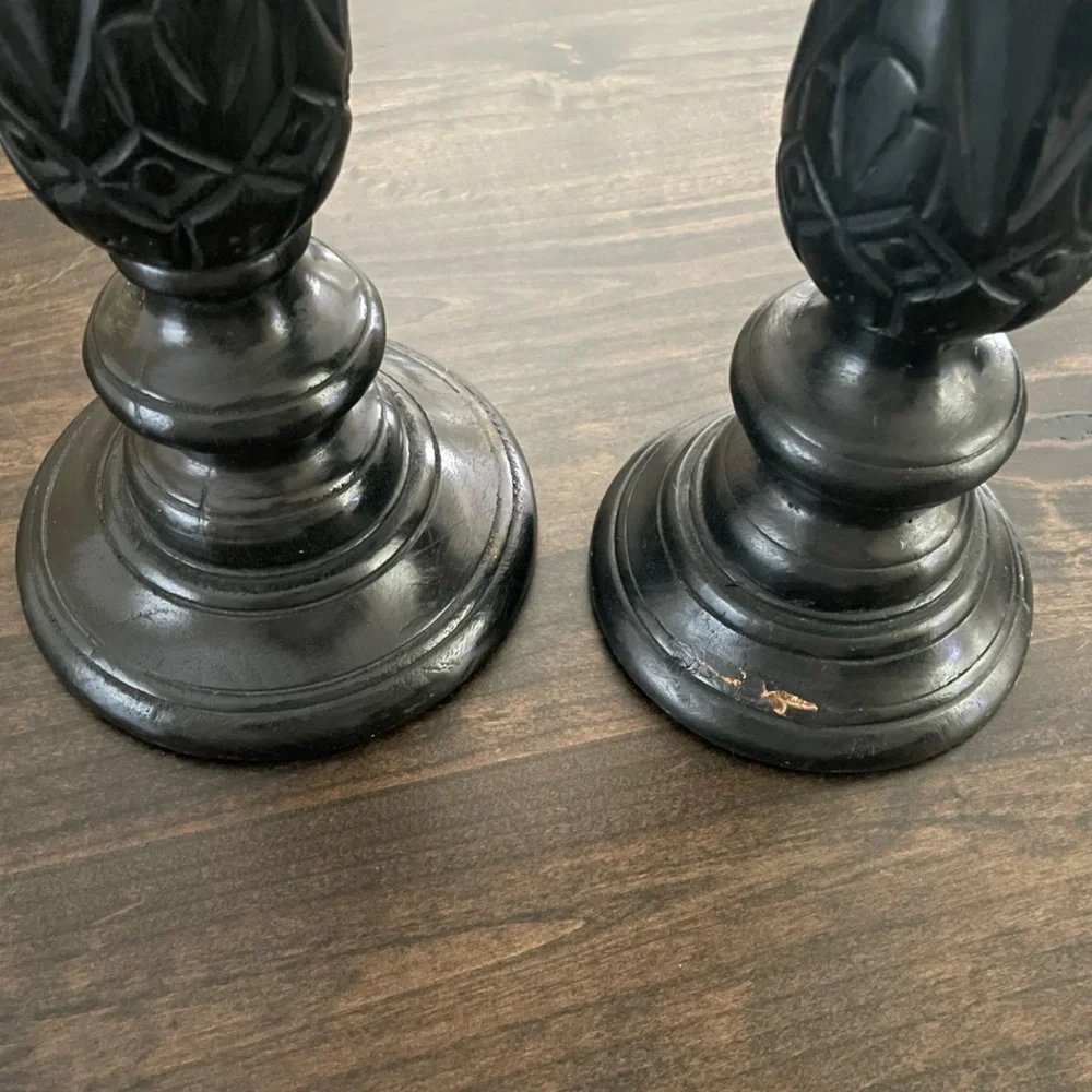 Elegant Set of Two Black Candle Holders